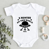 Cute Spaceship Baby Onesie - Three Months On This World - Joliny