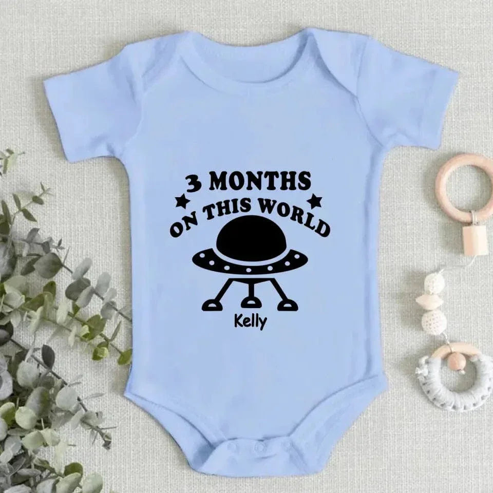 Cute Spaceship Baby Onesie - Three Months On This World - Joliny