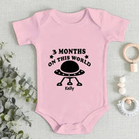 Cute Spaceship Baby Onesie - Three Months On This World - Joliny