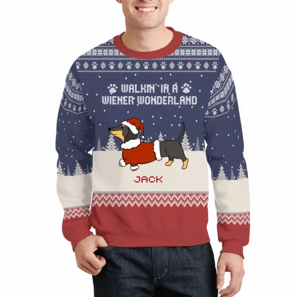 Dachshund Pattern Customized Clothing - Personalized Dachshund Pattern and Name Sweater - A Gift For Pet Lovers,Pet Owners - Joliny