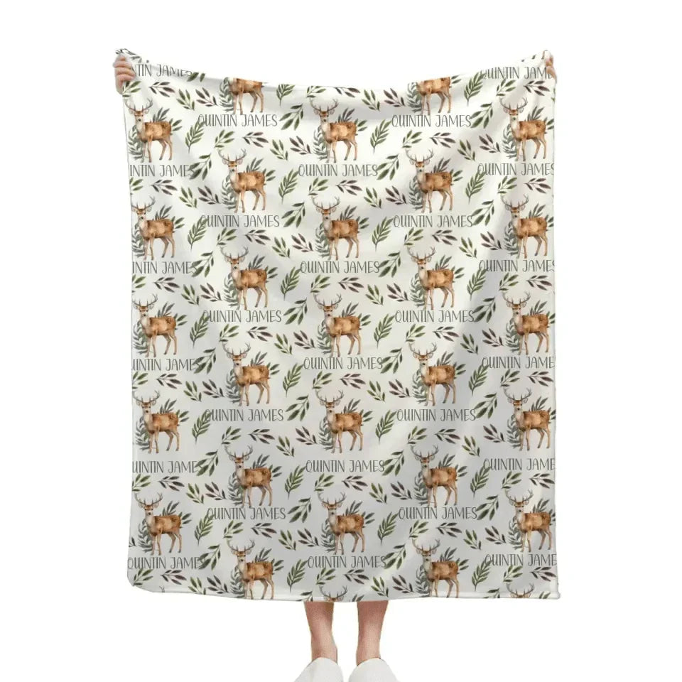 Deer Blanket for Boys, Customized Name Baby Boy Blanket, Gift for Baby