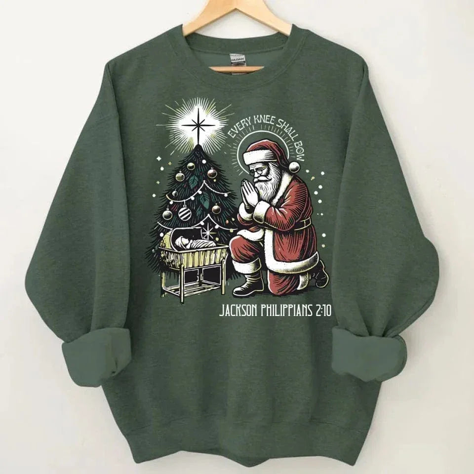 Every Knee Shall Bow Santa Claus Costume - Personalized Text Themed Warm Christmas Sweatshirt - Christmas Gift For Friend,Family - Joliny