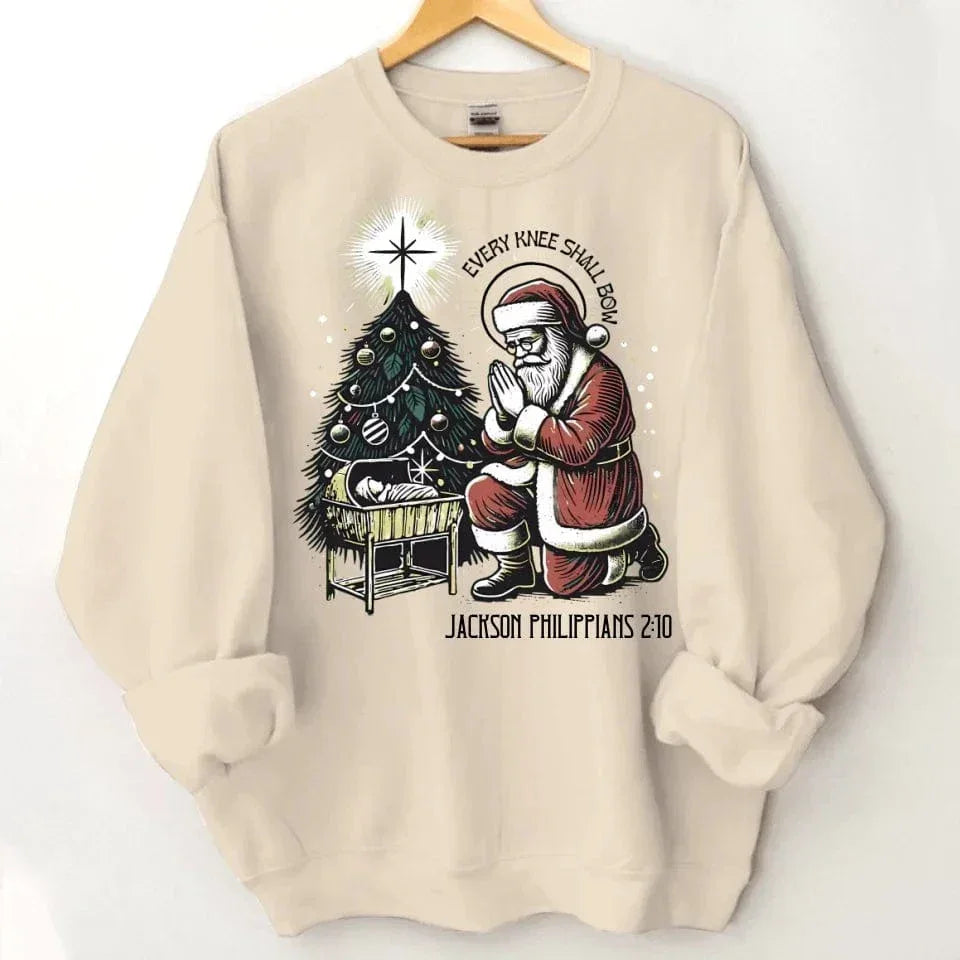 Every Knee Shall Bow Santa Claus Costume - Personalized Text Themed Warm Christmas Sweatshirt - Christmas Gift For Friend,Family - Joliny
