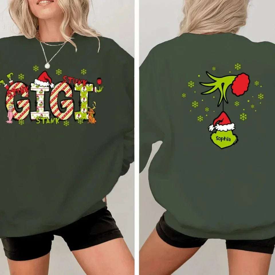 Family Christmas Costumes With Customizable Nicknames - Personalized Nickname And Family Tree Reversible Pattern Christmas Sweatshirt - A Gift For Family