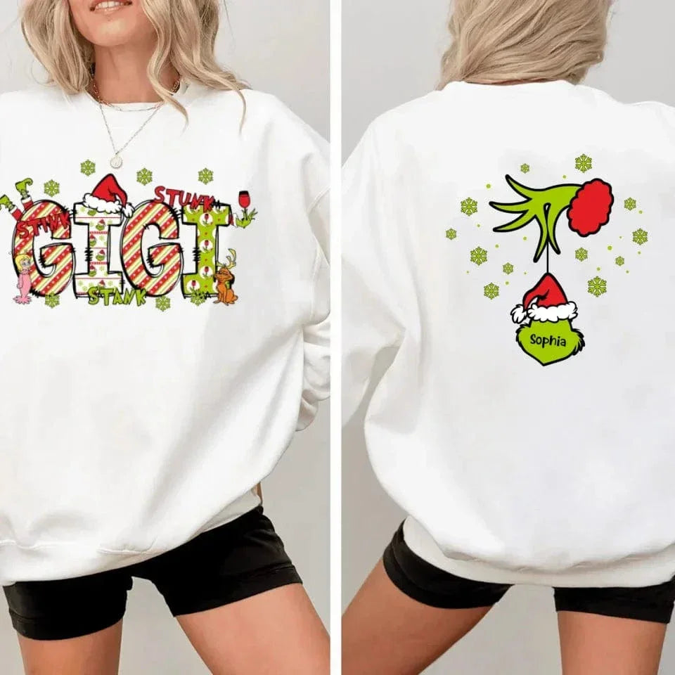 Family Christmas Costumes With Customizable Nicknames - Personalized Nickname And Family Tree Reversible Pattern Christmas Sweatshirt - A Gift For Family