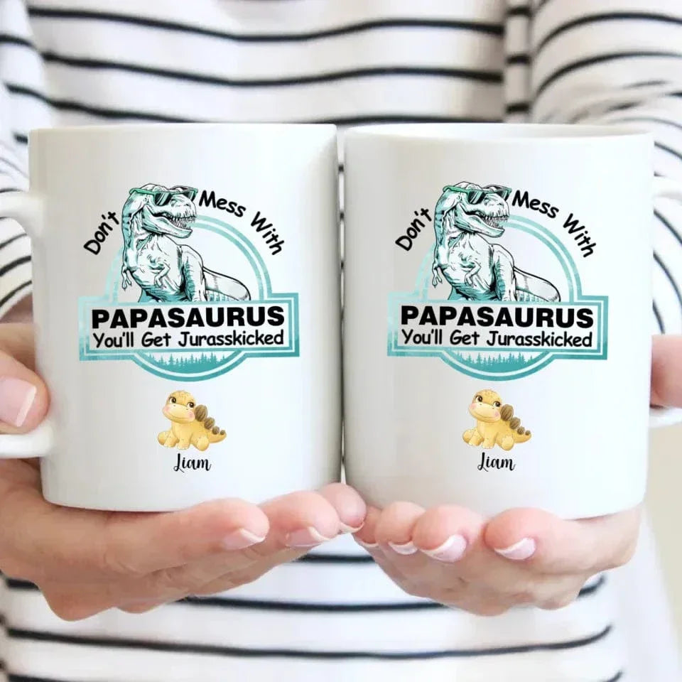 Customized Dinosaur Pattern Mug - Personalized Cartoon Dinosaur Mug with Pattern and Nickname - A Gift For Dinosaur Lovers,Family - Joliny