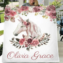 Floral Bohemian Custom Named Unicorn Blanket, Pink Floral Baby Girl Blanket - Joliny