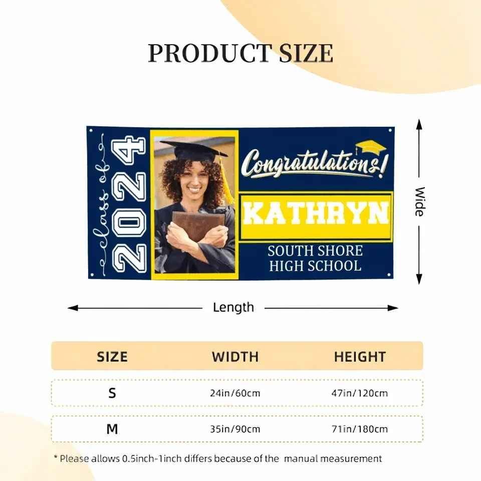 Graduation Banner 2024 Personalized - Your Own School Colors, Message - Joliny