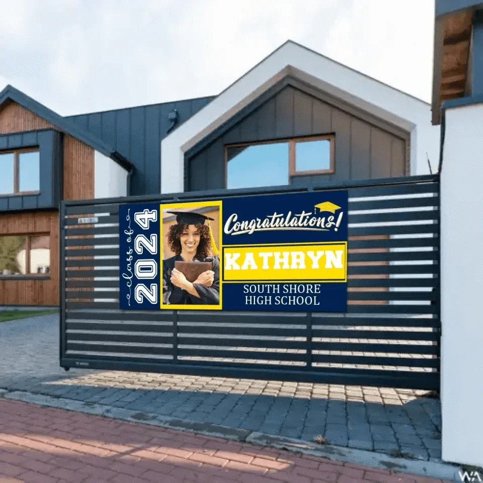 Graduation Banner 2024 Personalized - Your Own School Colors, Message - Joliny