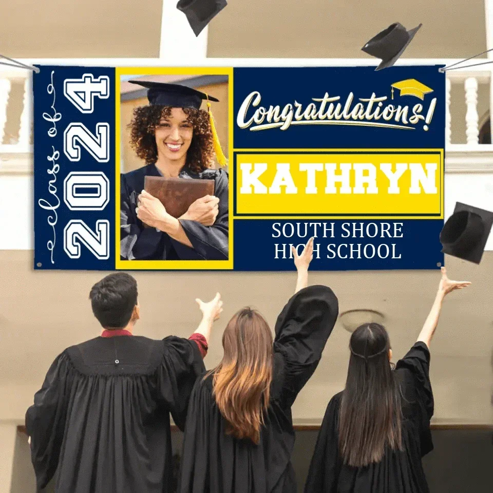 Graduation Banner 2024 Personalized - Your Own School Colors, Message - Joliny