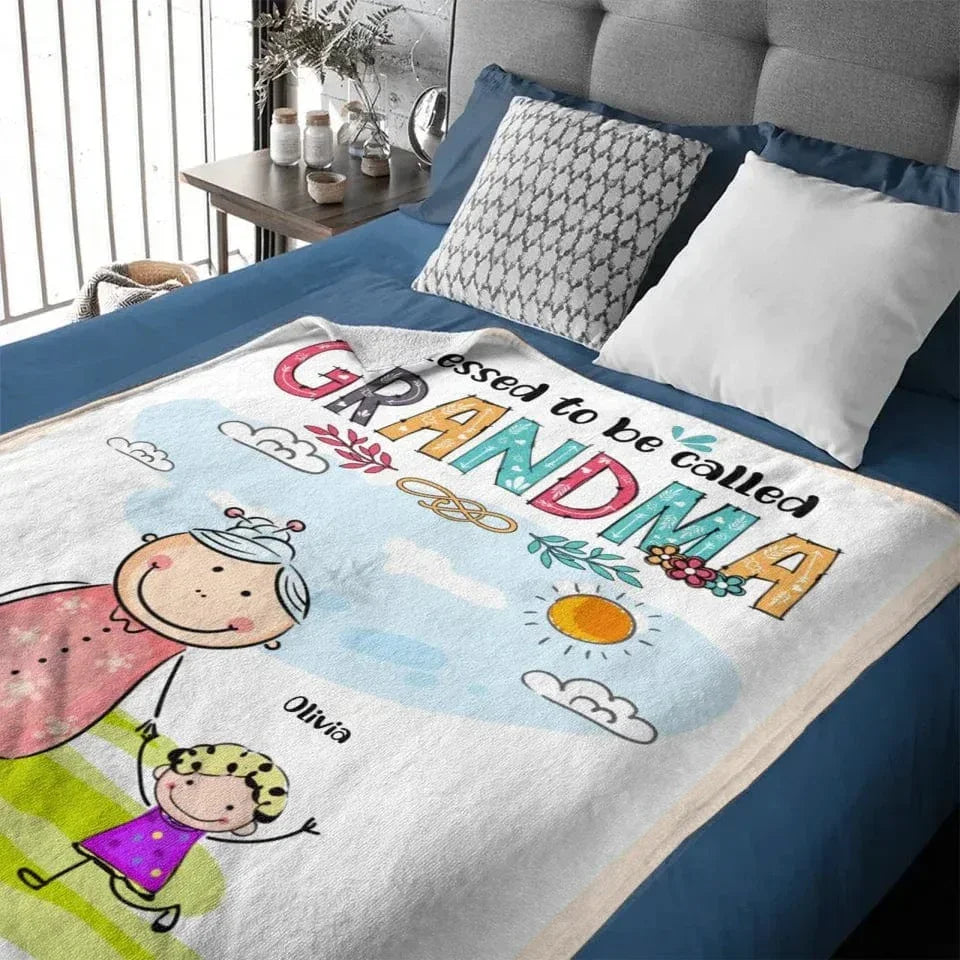 Grandma's Custom Blanket - Personalized title nicknames, names, and cartoon characters in a cozy blanket - A Gift For Grandma,Children,Family - Joliny
