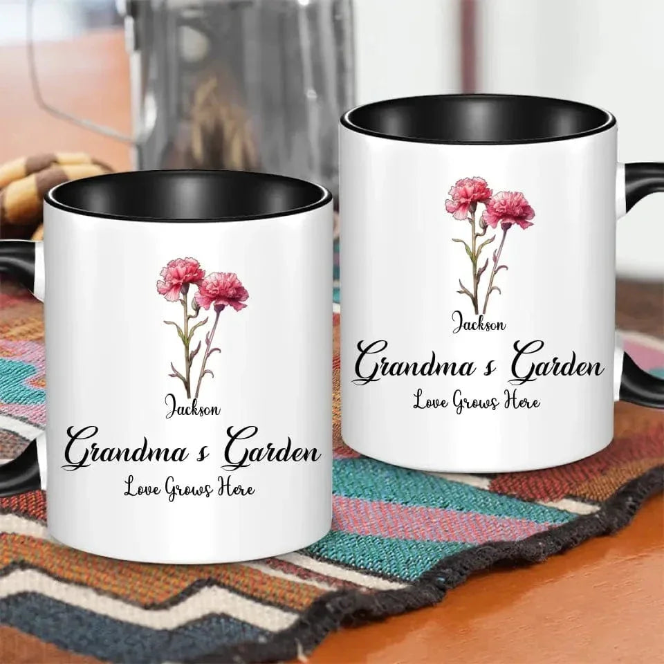 Grandma's Garden Birth Flowers - Personalized Accent Mug Gift For Grandma, Mommy - Joliny