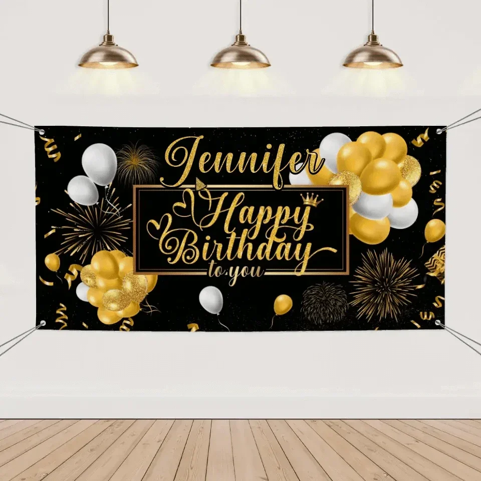 Happy Birthday Backdrop Banner - Personalised Party Banner - Gift For Birthday Person - Joliny