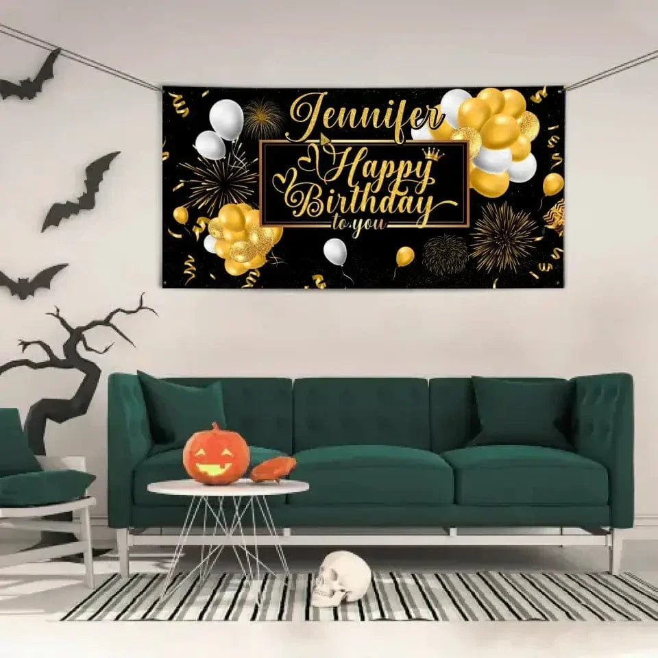 Happy Birthday Backdrop Banner - Personalised Party Banner - Gift For Birthday Person - Joliny