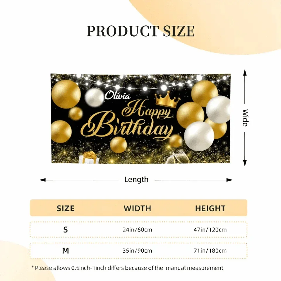 Happy Birthday Backdrop Banner - Personalised Party Banner - Gift For Birthday Person - Joliny