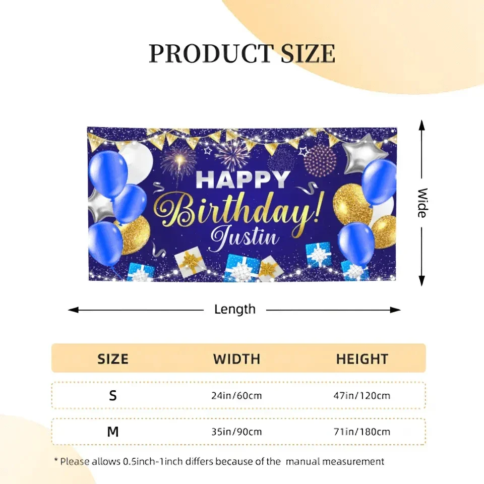 Happy Birthday Backdrop Banner - Personalised Party Banner - Gift For Birthday Person - Joliny