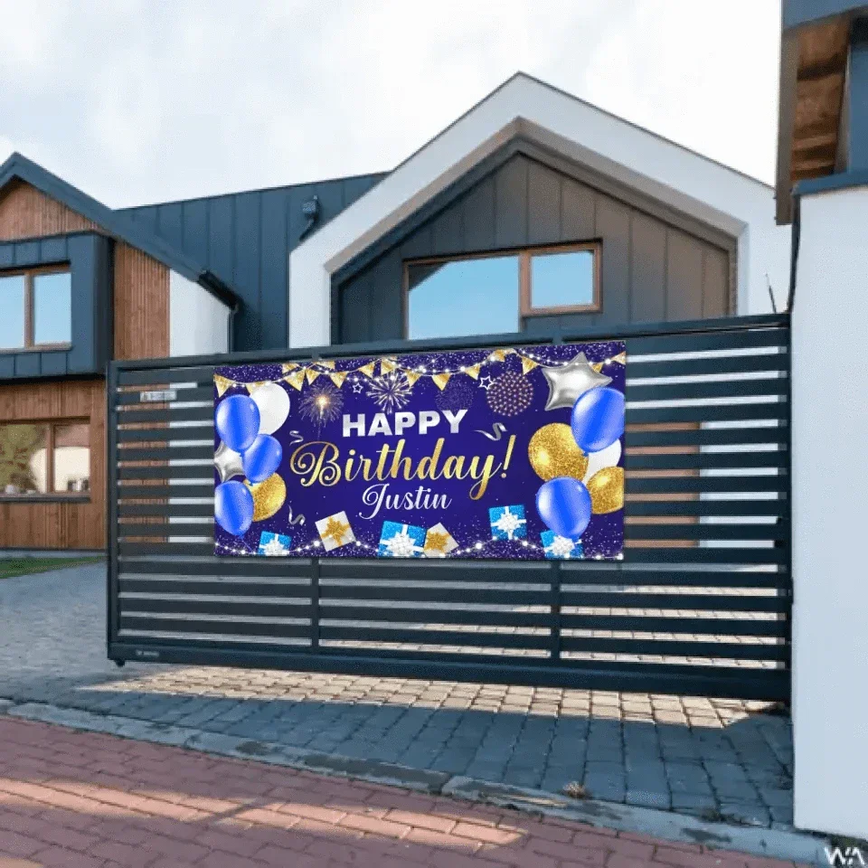 Happy Birthday Backdrop Banner - Personalised Party Banner - Gift For Birthday Person - Joliny