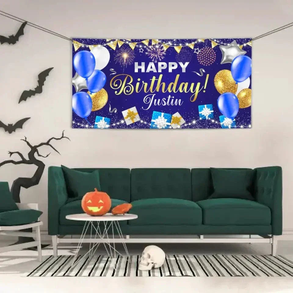 Happy Birthday Backdrop Banner - Personalised Party Banner - Gift For Birthday Person