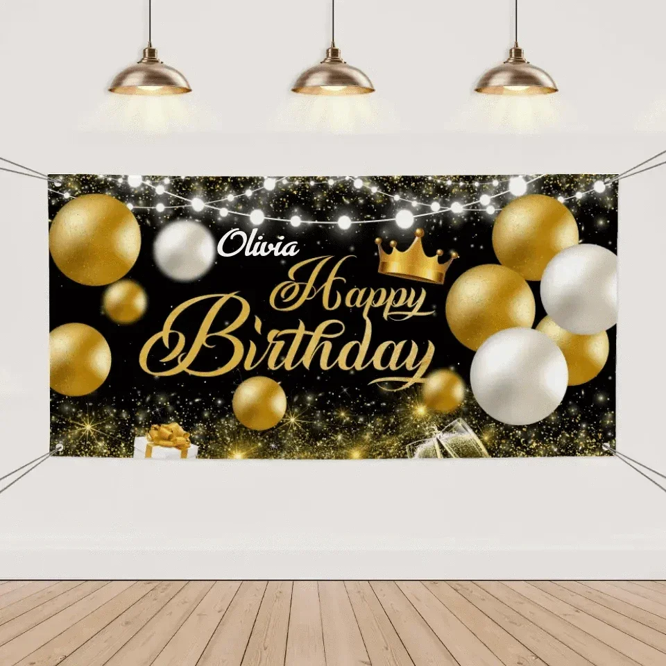 Happy Birthday Backdrop Banner - Personalised Party Banner - Gift For Birthday Person - Joliny