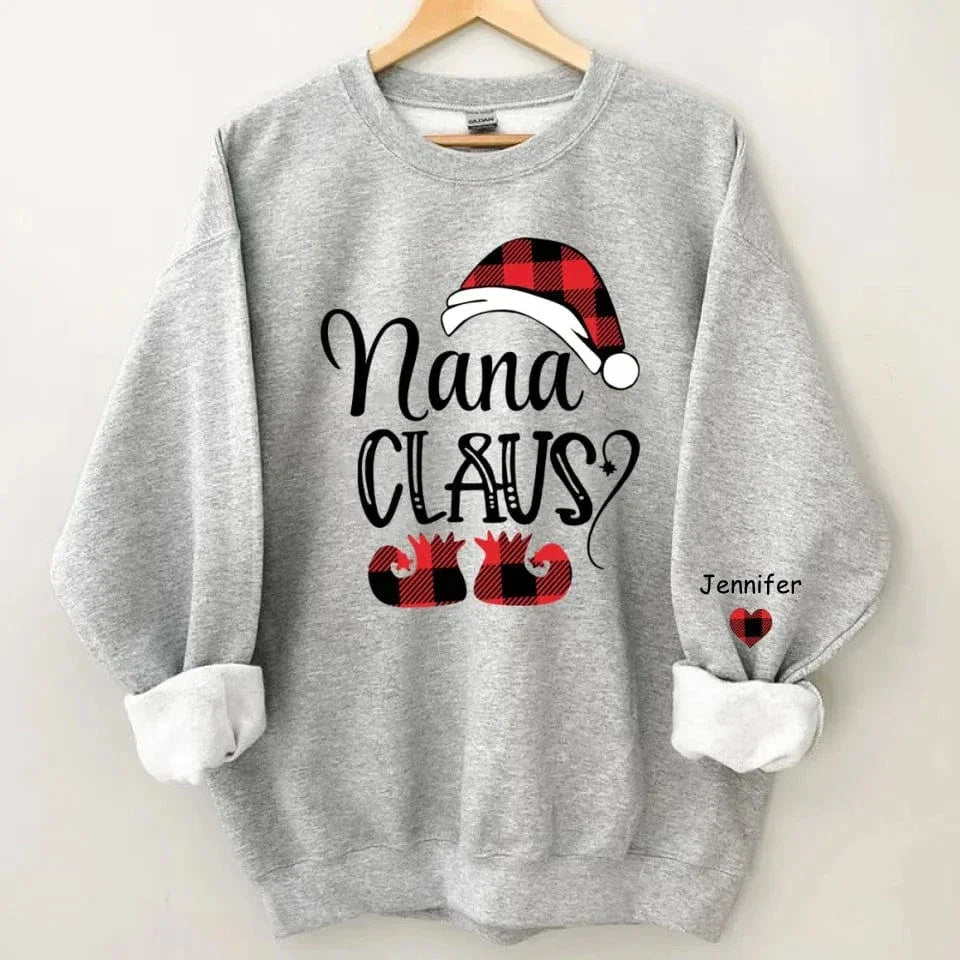 Happy Christmas - Personalised Nana Claus Christmas And Grandkids Sweatshirt - Gifts for Family