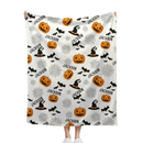 Haunted Halloween Blanket - Spider Webs Witch's Hat Black Bats and Decorated Pumpkins Print - Joliny
