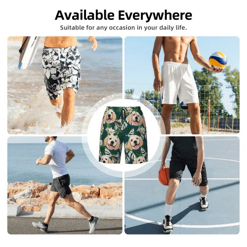 Hawaiian Shorts with Custom Face Personalized Dog Face Leaves & Flamingo Shorts - Joliny