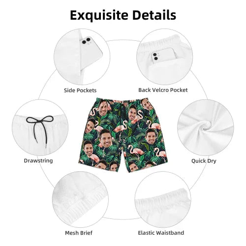 Hawaiian Shorts with Custom Face Personalized Dog Face Leaves & Flamingo Shorts - Joliny