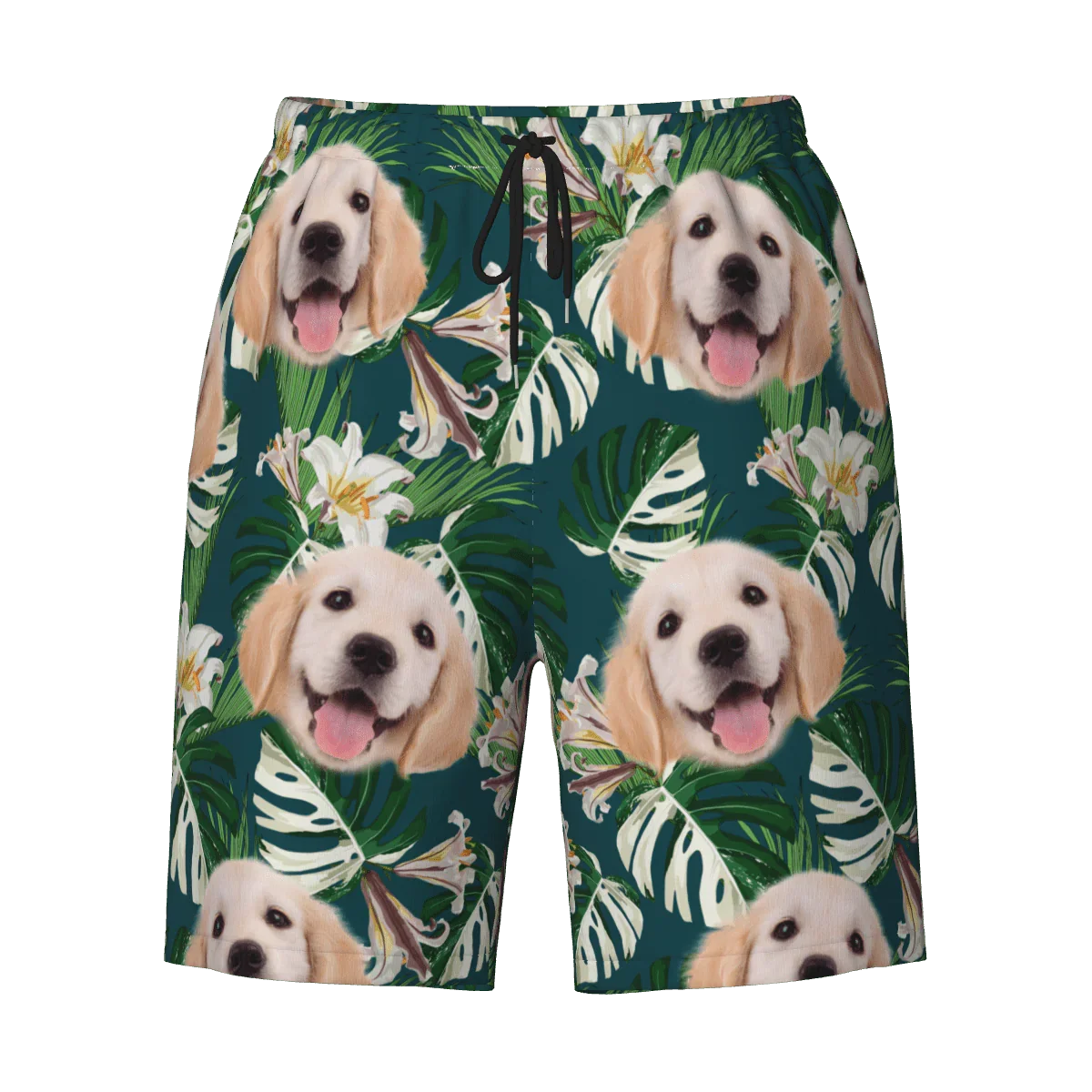 Hawaiian Shorts with Custom Face Personalized Dog Face Leaves & Flamingo Shorts - Joliny