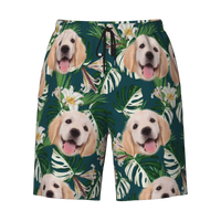 Hawaiian Shorts with Custom Face Personalized Dog Face Leaves & Flamingo Shorts - Joliny