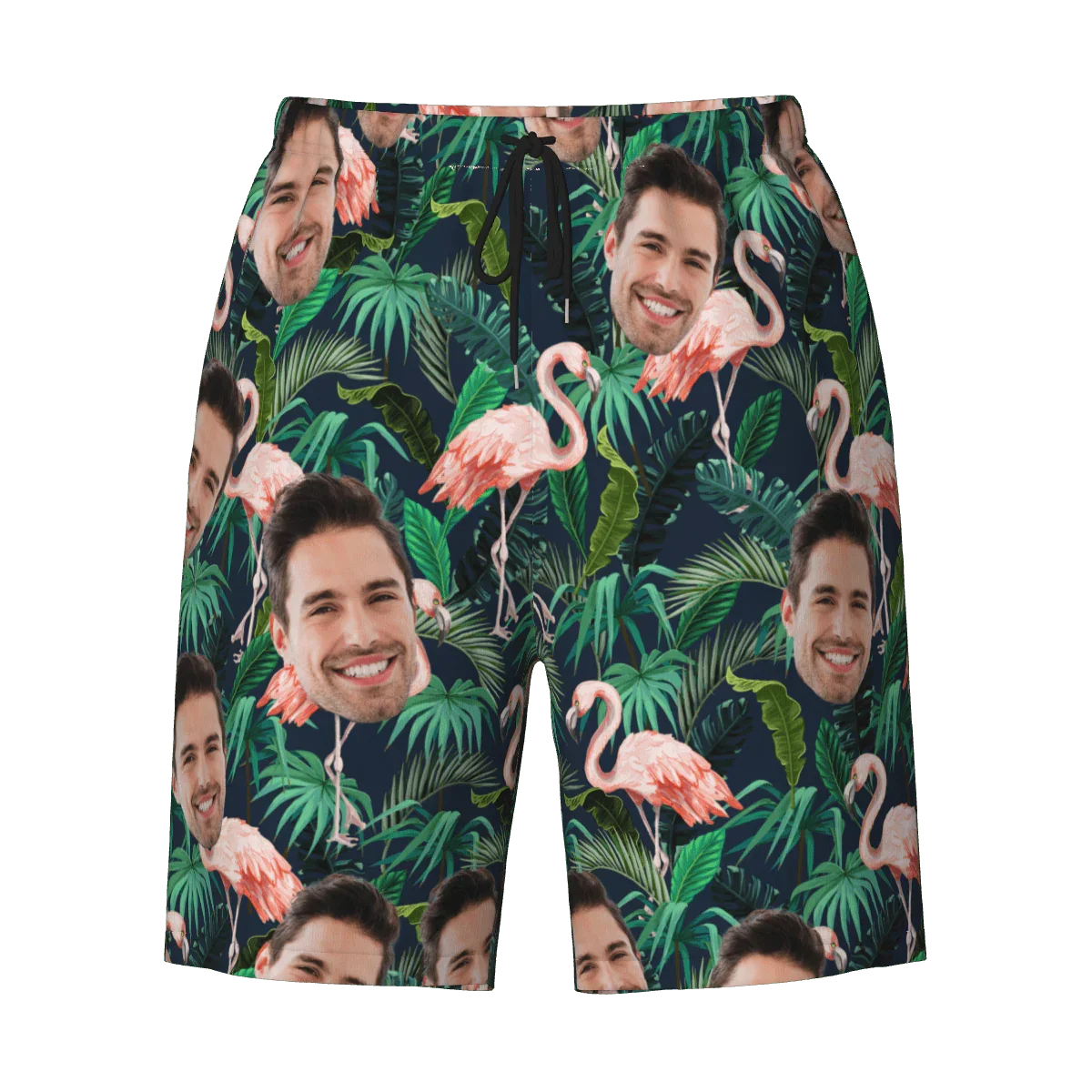 Hawaiian Shorts with Custom Face Personalized Dog Face Leaves & Flamingo Shorts - Joliny