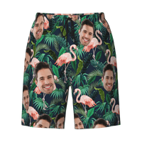 Hawaiian Shorts with Custom Face Personalized Dog Face Leaves & Flamingo Shorts - Joliny