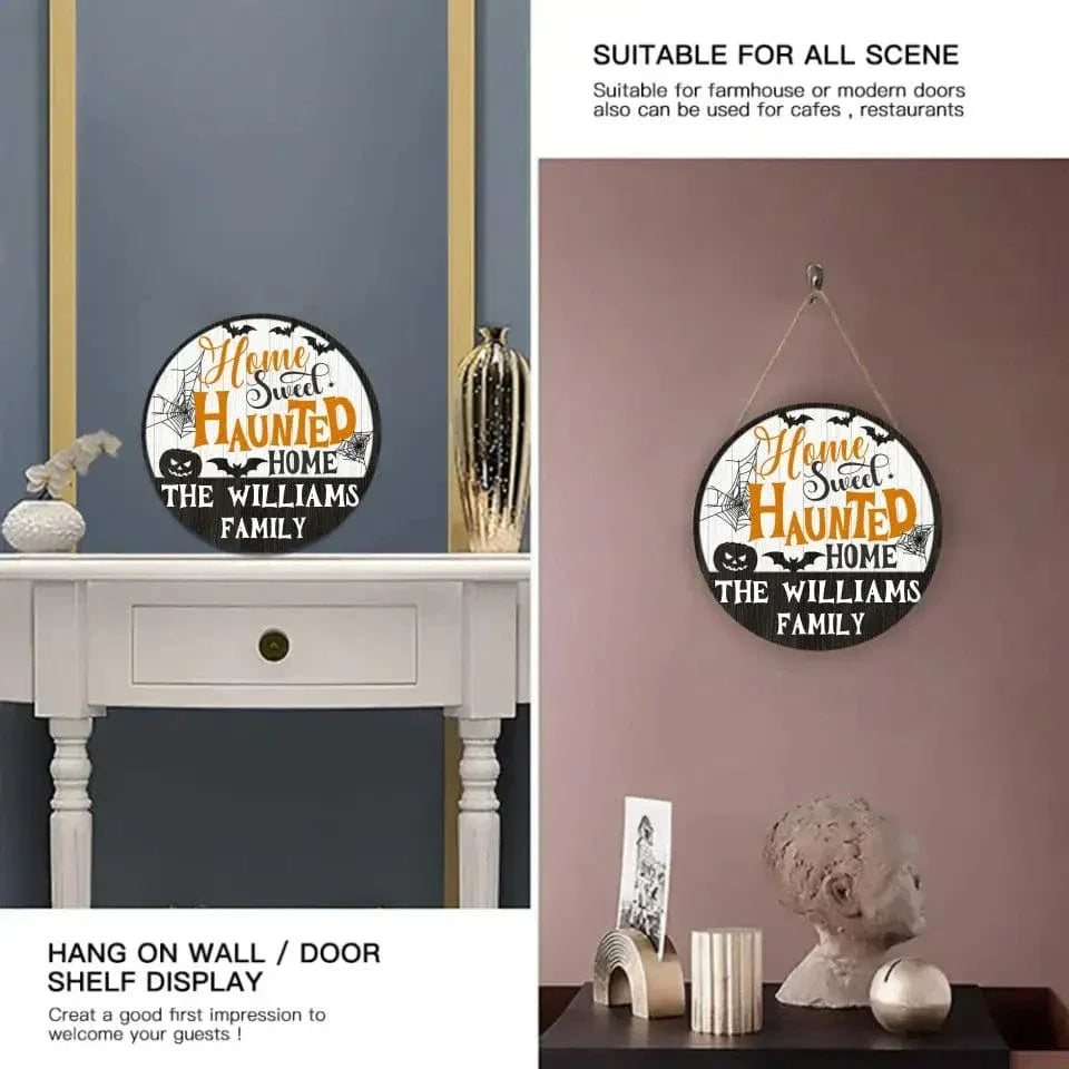 Home Sweet Haunted Home - Personalized Shaped Wood Sign, 2 Layers Sign - Gift For Family, Halloween Gift - Joliny