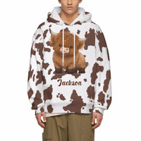 Customized Cow Textured T-shirt - Personalized Name Highland Cow Themed Apparel - A Gift For Highland Cow Lover,Friend,Colleagues - Joliny
