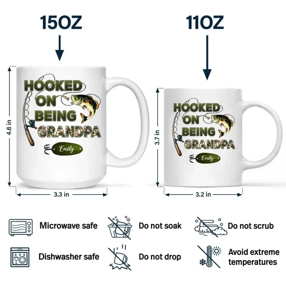 Hooked On Being Grandpa Fishing Camouflage Personalized Mug - Father's Day Gift For Grandpa, Dad, Husband - Joliny