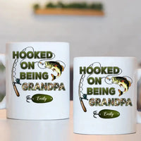 Hooked On Being Grandpa Fishing Camouflage Personalized Mug - Father's Day Gift For Grandpa, Dad, Husband - Joliny
