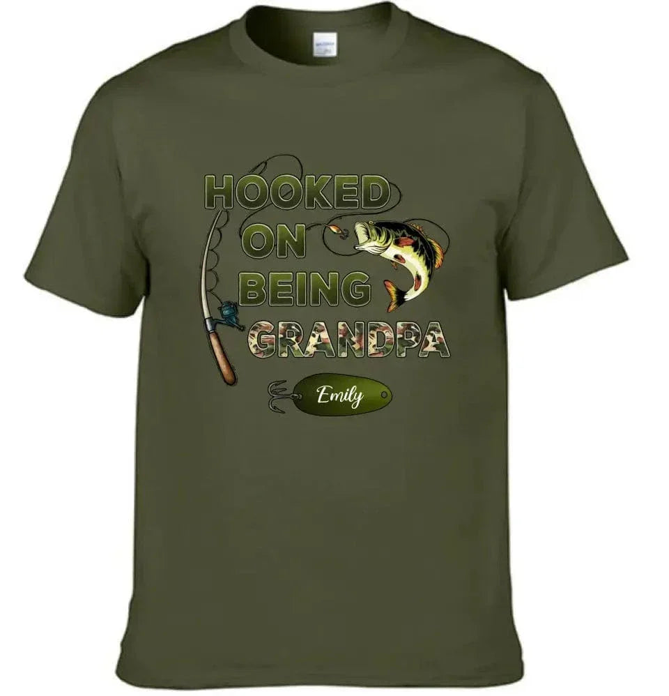 Hooked On Being Grandpa Fishing Camouflage Personalized Shirt - Father's Day, Gift For Dad, Grandpa, Husband - Joliny