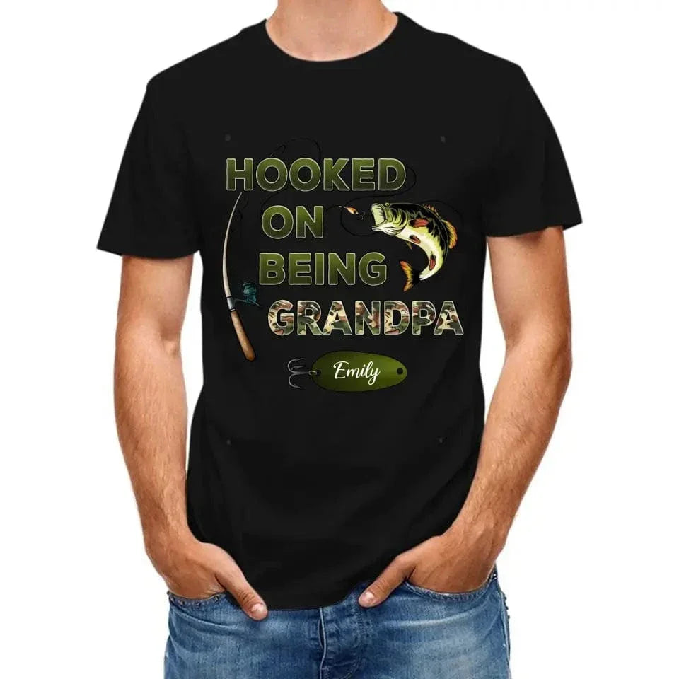 Hooked On Being Grandpa Fishing Camouflage Personalized Shirt -  Father's Day, Gift For Dad, Grandpa, Husband