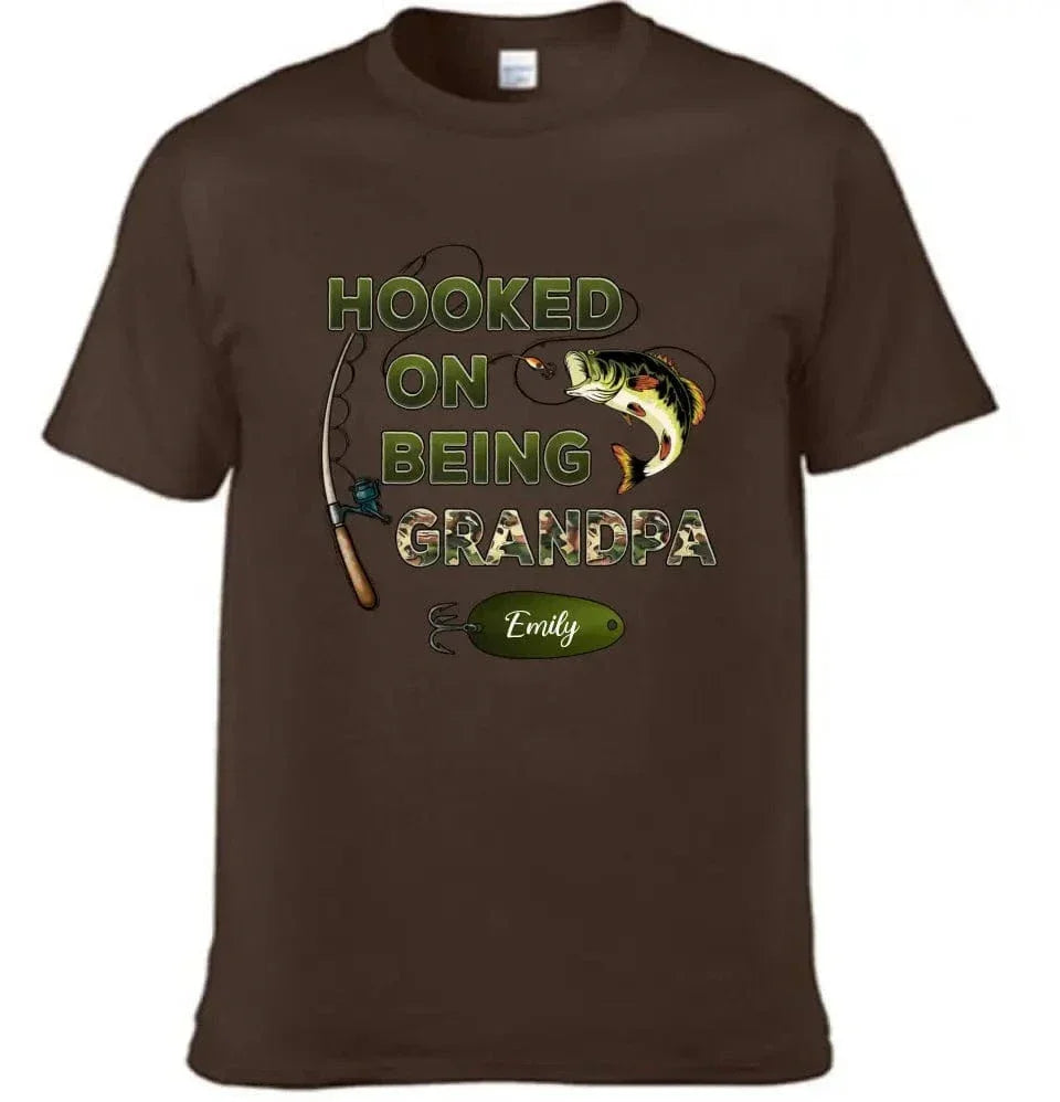 Hooked On Being Grandpa Fishing Camouflage Personalized Shirt - Father's Day, Gift For Dad, Grandpa, Husband - Joliny