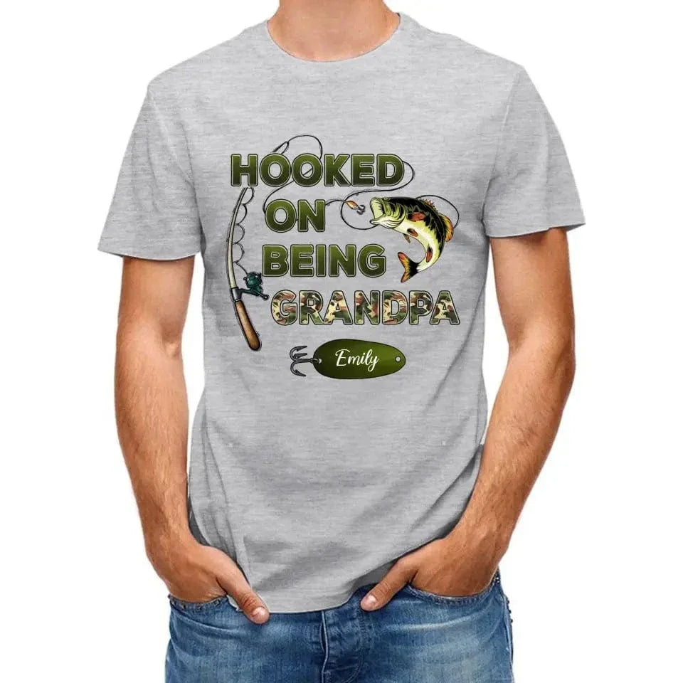 Hooked On Being Grandpa Fishing Camouflage Personalized Shirt - Father's Day, Gift For Dad, Grandpa, Husband - Joliny