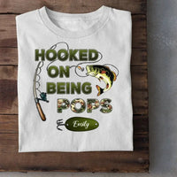 Hooked On Being Grandpa Fishing Camouflage Personalized Shirt, Father's Day Gift For Grandpa, Dad, Husband - Joliny