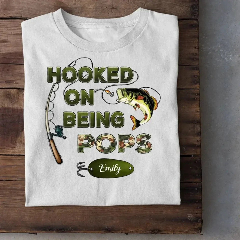 Hooked On Being Grandpa Fishing Camouflage Personalized Shirt, Father's Day Gift For Grandpa, Dad, Husband - Joliny