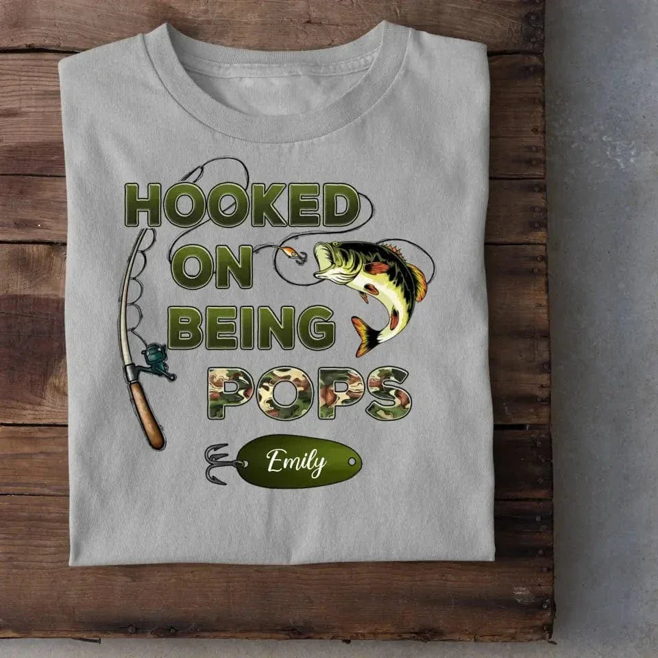 Hooked On Being Grandpa Fishing Camouflage Personalized Shirt, Father's Day Gift For Grandpa, Dad, Husband - Joliny