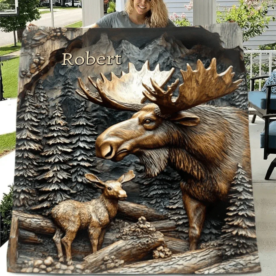 Hunting Theme Custom Blanket - Artistic Engraved Effect Blanket With Personalized Name - A Gift For Friend - Joliny