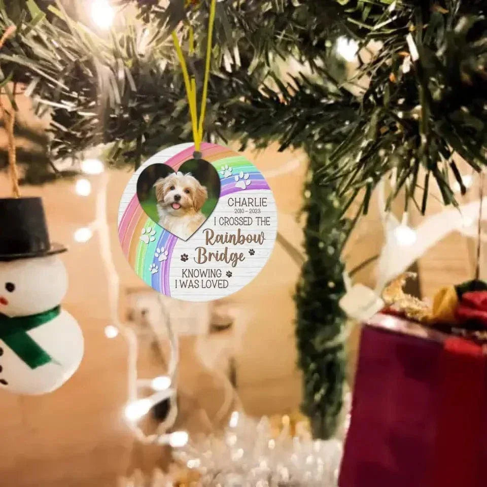 I Crossed The Rainbow Bridge - Memorial Personalized Custom Photo Round Shaped Ornament - Christmas Gift, Sympathy Gift For Pet Lovers - Joliny