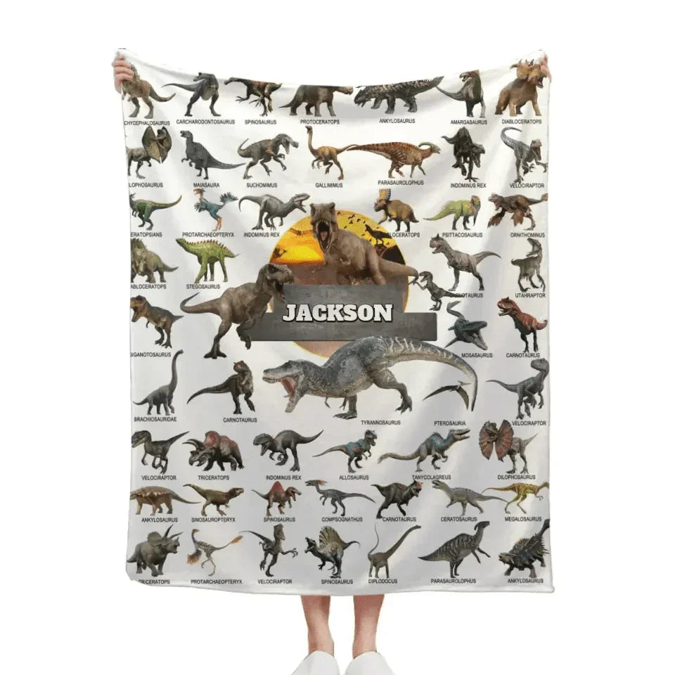 Jurassic Dinosaur Name Customized Blanket - Gift for Boys