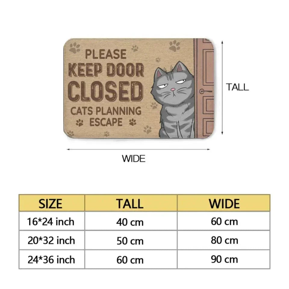 Keep The Door Closed Cat Planning Escape - Cat Personalized Custom Home Decor Decorative Mat - House Warming Gift For Pet Owners, Pet Lovers - Joliny