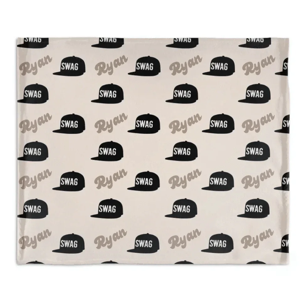 Lightning,Smiley Faces,Pentagrams And Hats - Personalized Name And Pattern Blanket - A Gift For Child