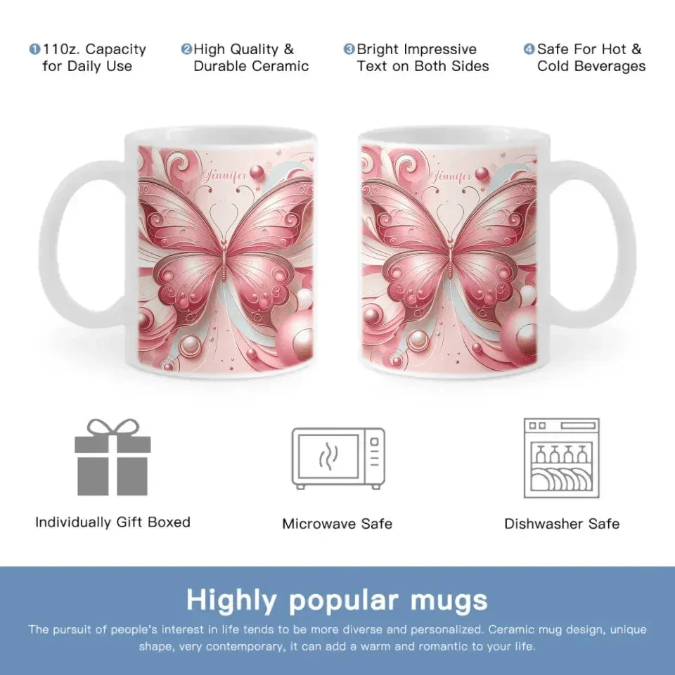 Love Butterfly - Personalized Name Custom Butterfly Decorated Mug - Joliny