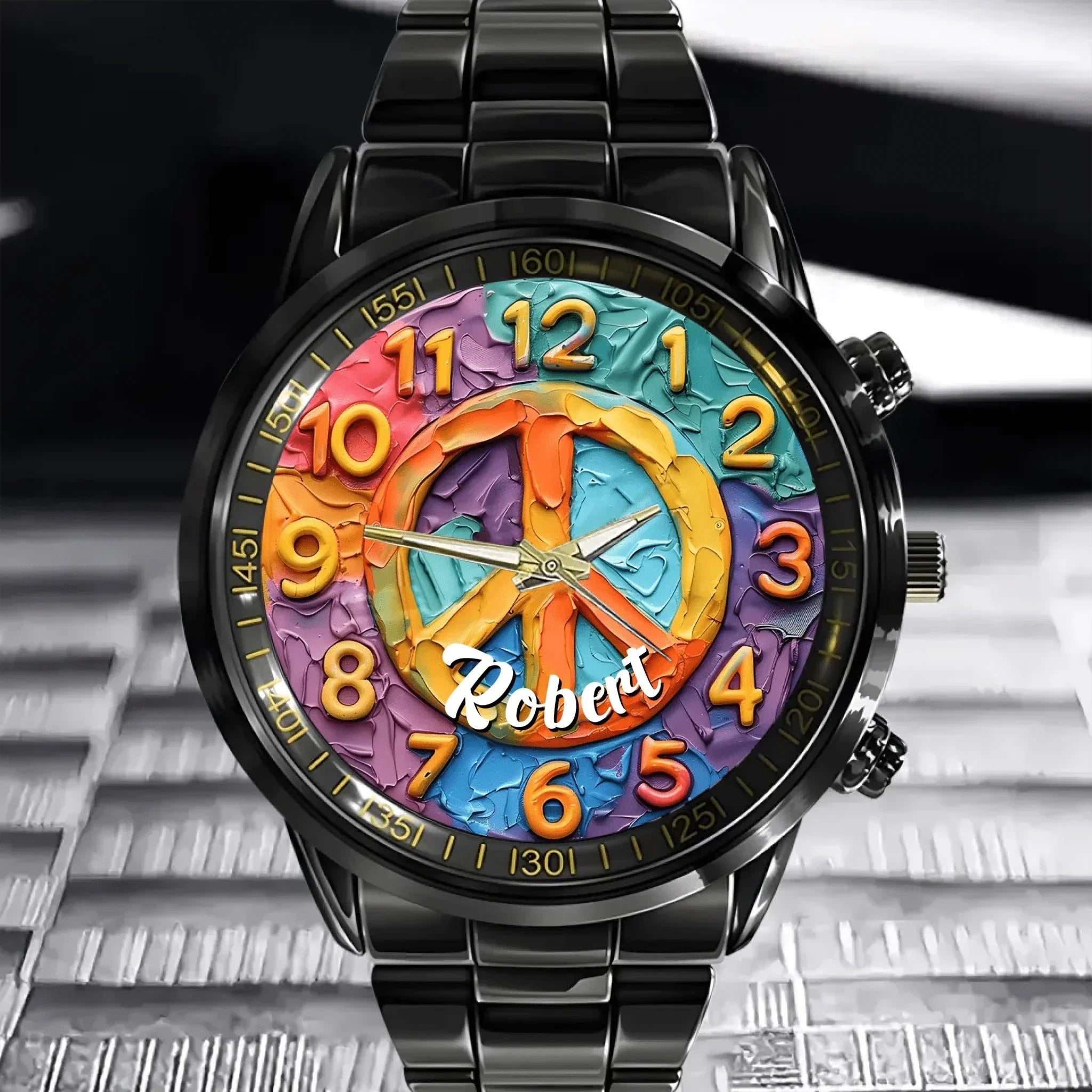Customized Color Round Disc Background Watch – Personalized Multi-colored Relief Pattern Watch - A Gift For Friend,BFF,Grandchildren