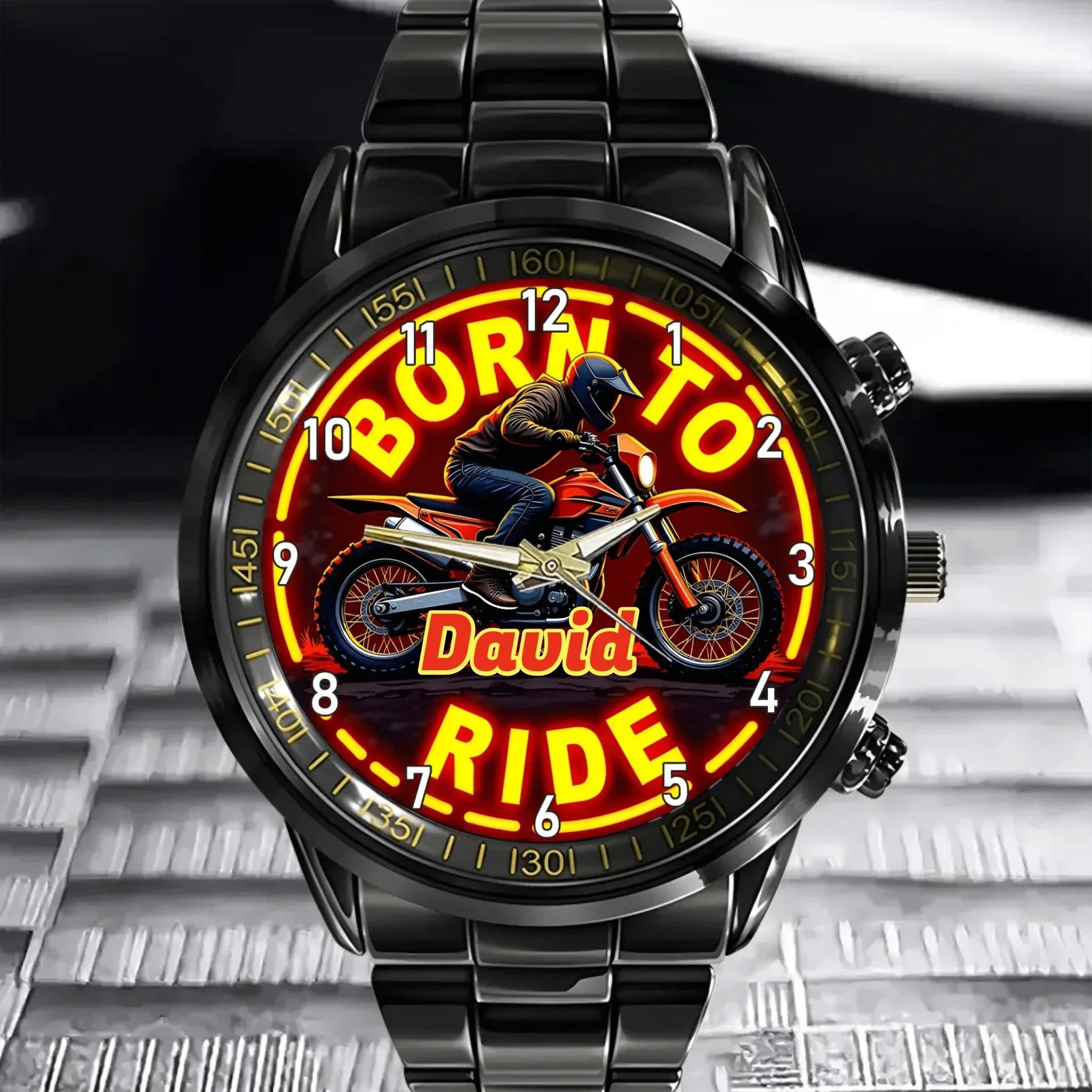 Customized Motorcycle Themed Watch – Retro Neon-style Watch with Customizable Name Feature - A Gift For Motorcycle Enthusiast,Friend,Brother